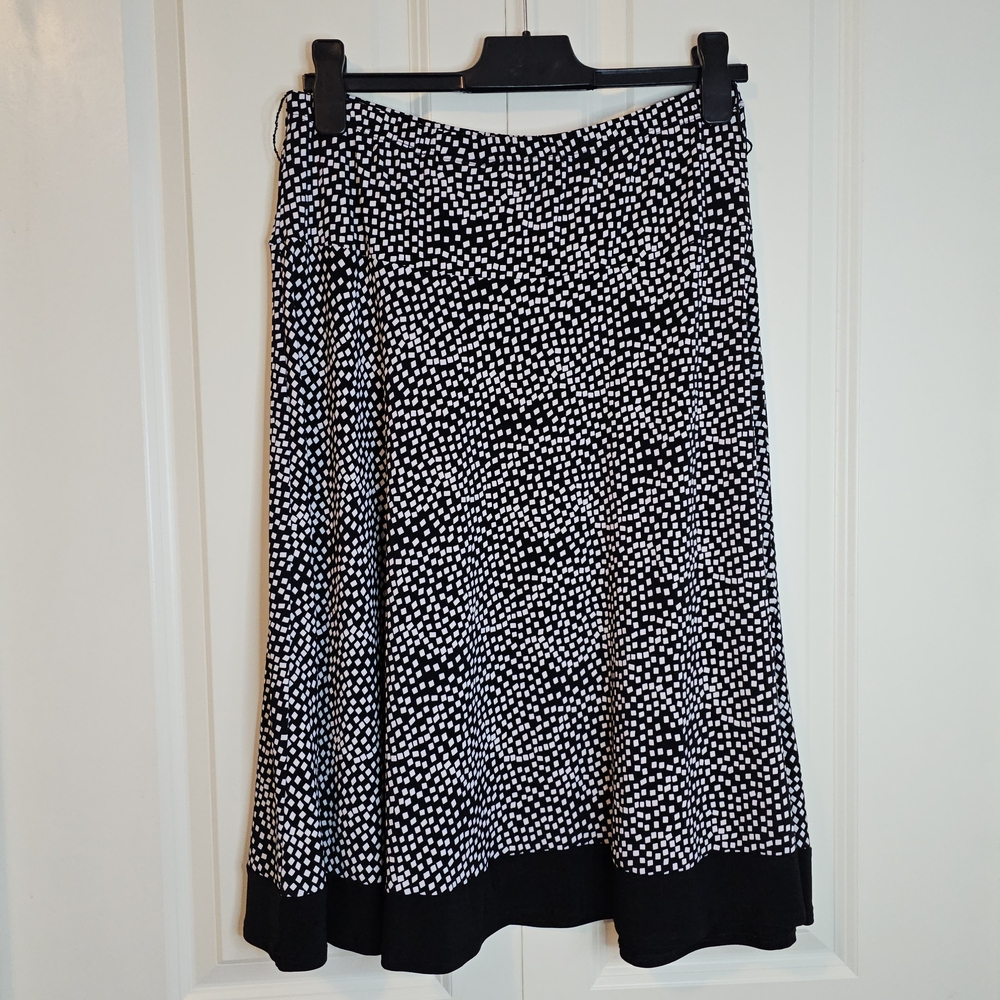 Ispiri A-Line Midi Skirt Black White Lightweight, Stretch Sz M